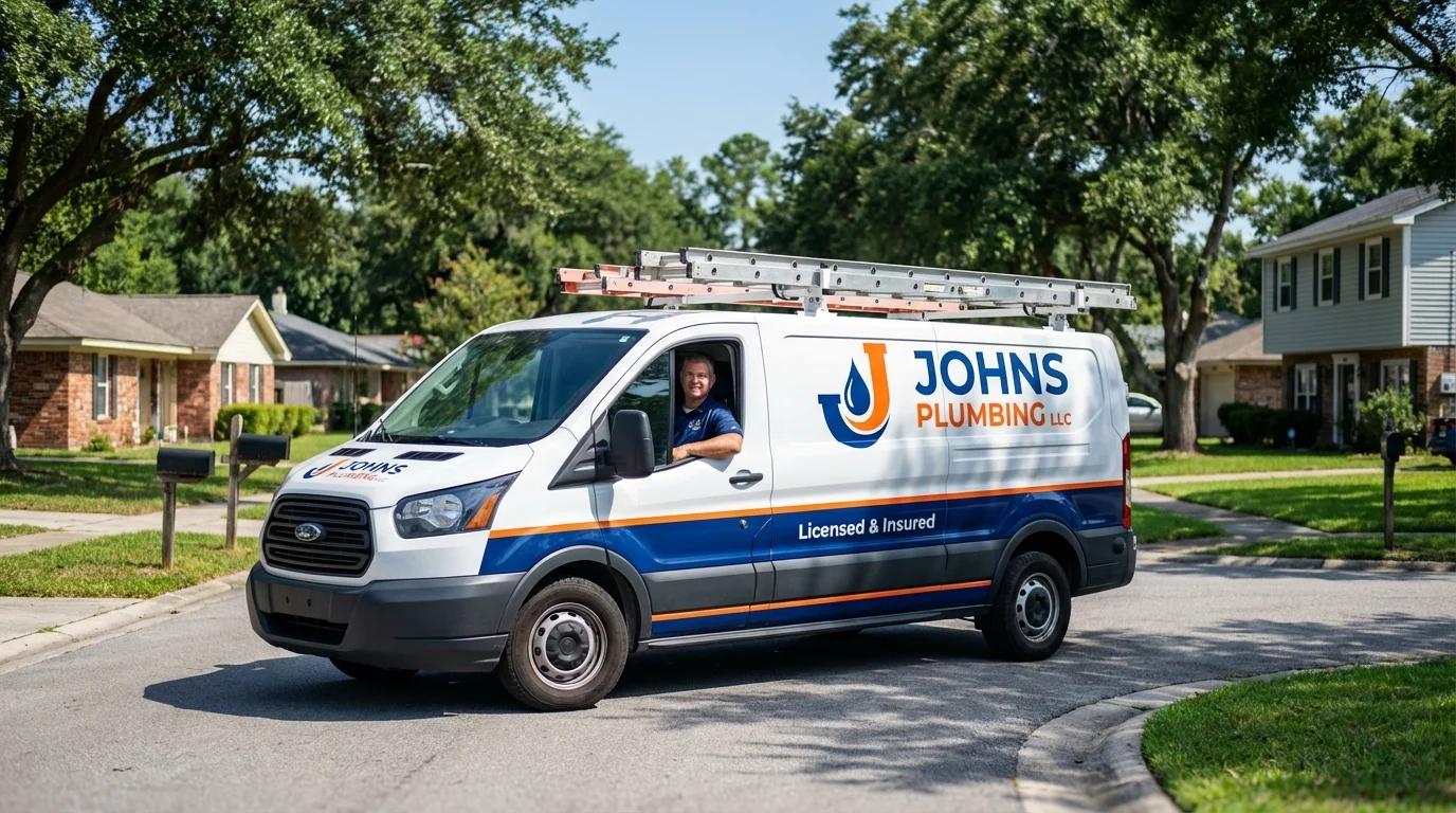 Johns Plumbing LLC service van in Abbeville, SC