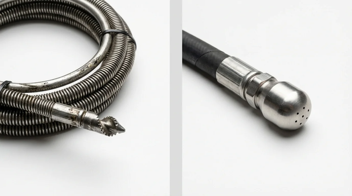Drain snake cable and hydro jetting nozzle used for drain cleaning in Abbeville, SC