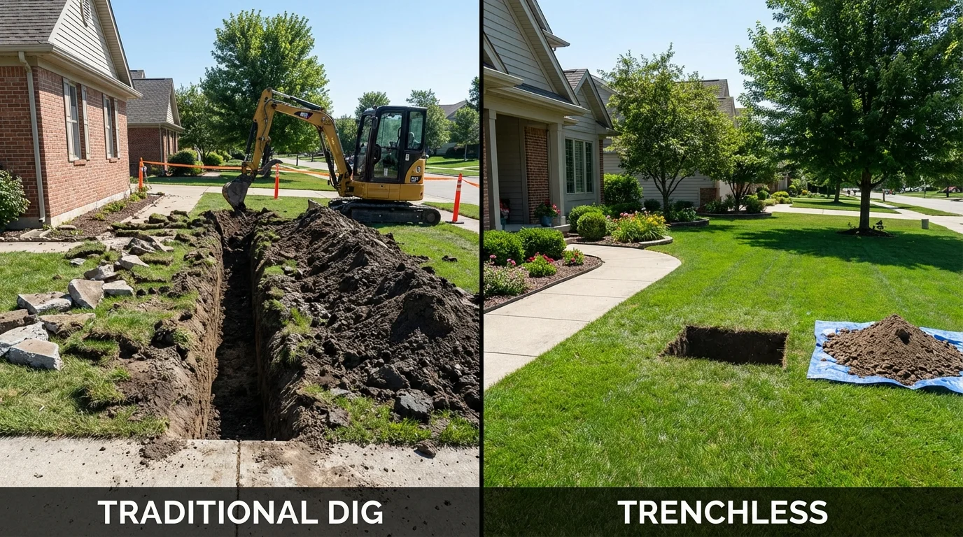 Trenchless sewer repair with minimal yard damage versus traditional excavation in Abbeville, SC